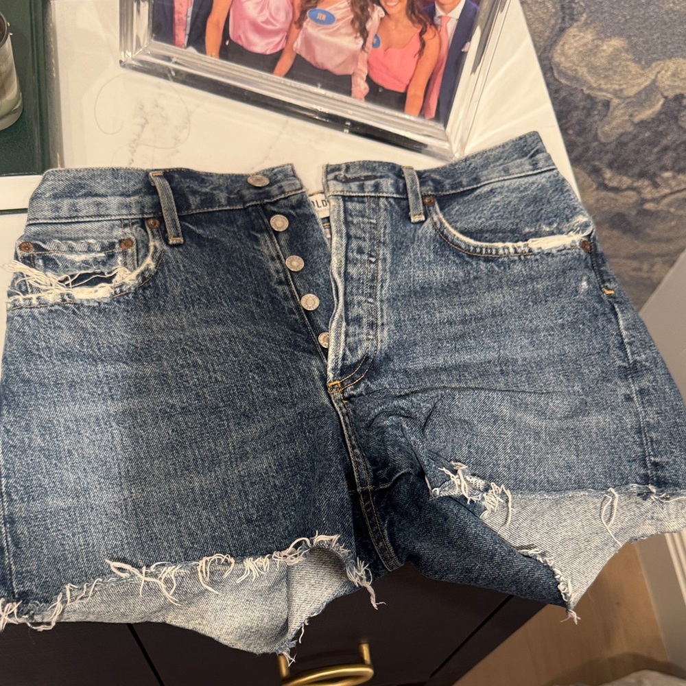 Agolde Blue Distressed Jean Shorts